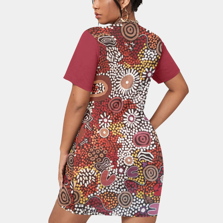 Women’s Stacked Hem Dress With Short Sleeve（Plus Size） - Walkaboutgirl 