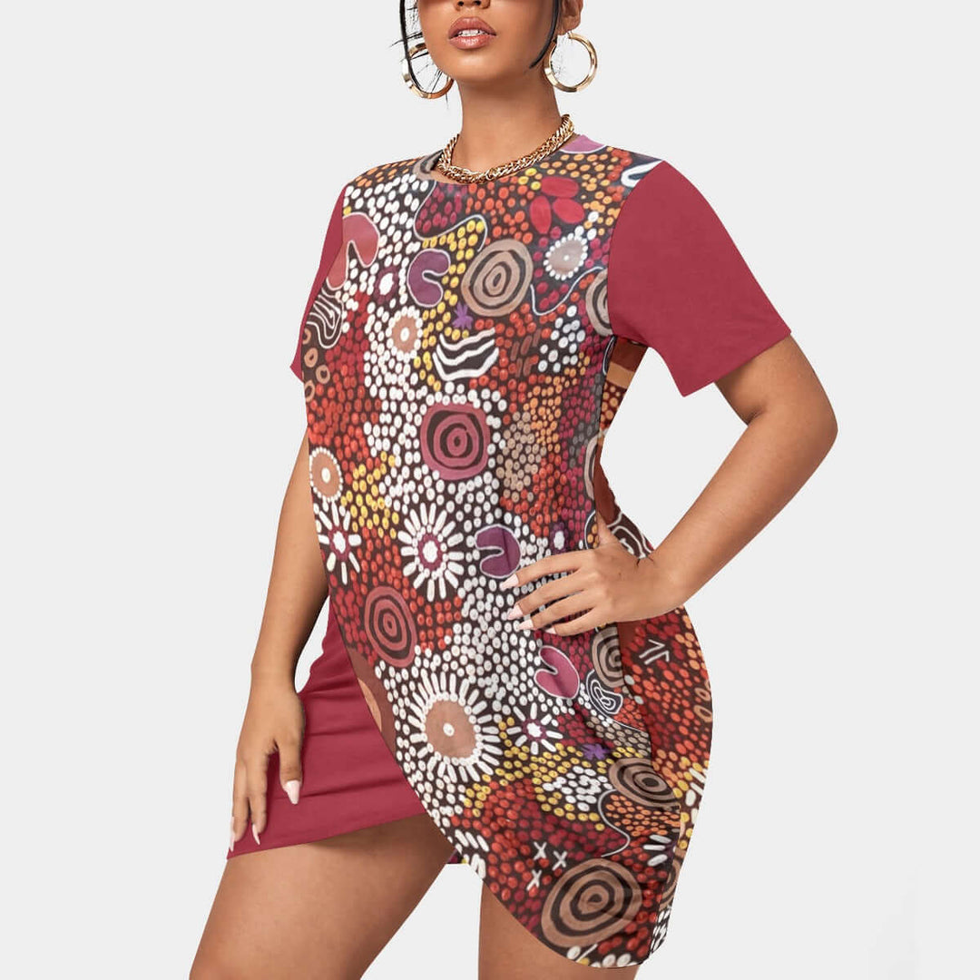 Women’s Stacked Hem Dress With Short Sleeve（Plus Size） - Walkaboutgirl 