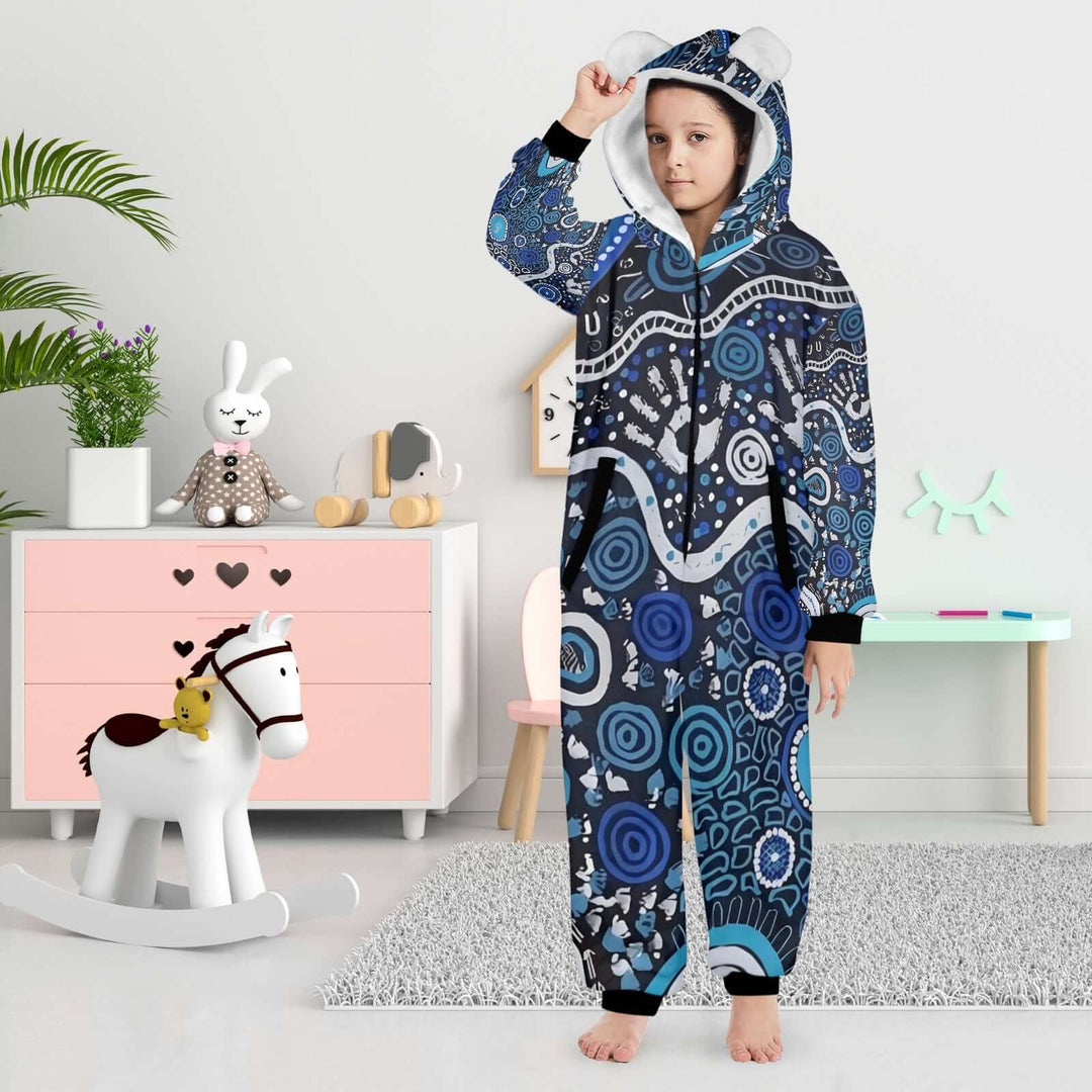 One-Piece Zip Up Hooded Pajamas for Big Kids - Walkaboutgirl 