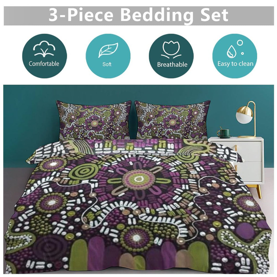 3-Piece Bedding Set-90"x90"/ 229x229cm (Dual-sided Printing) AU QUEEN