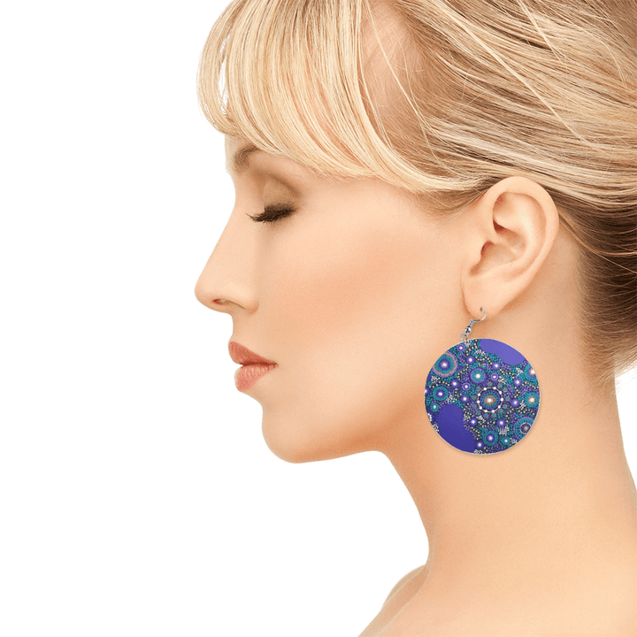 Custom Geometric Round Wooden Earrings Ethnic Style - Walkaboutgirl 