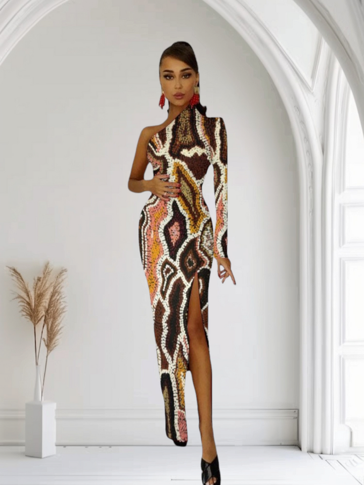 One-Shoulder Slit Maxi Dress Half sleeve split dress