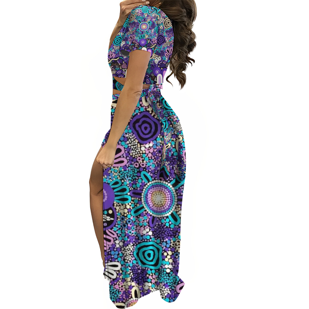 Custom Women's Two Piece Outfit V-Neck Top and Long Skirt Set