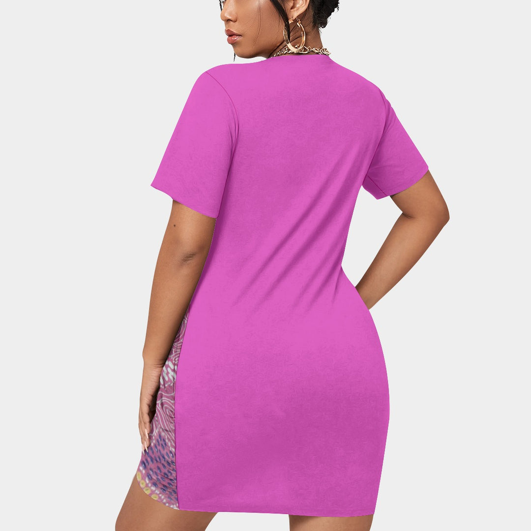 Women's business Women’s Stacked Hem Dress With Short Sleeve（Plus Size） - Walkaboutgirl 